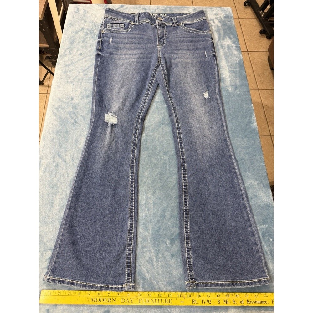 **Gemma Rae Aria Bootcut Jeans Size 13 Distressed Embellished Y2K Thick Stitch *
